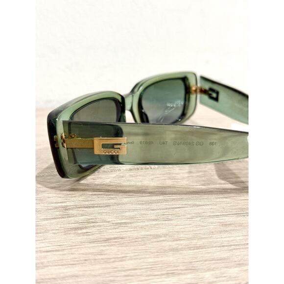Gucci G 2409 N/S Acetate Green Frame Tinted Blue Lens Rectangular Sunglasses